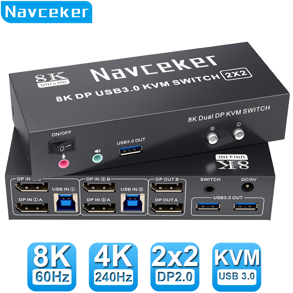 Kvm Switch Dual Monitor - Navceker 4K 240Hz Dual Monitor DP