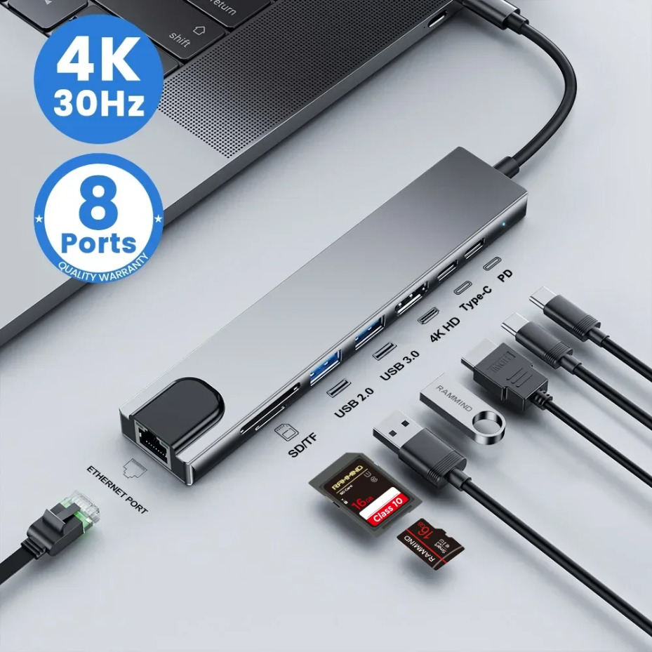 Multi Port Usb Hub - 8IN1/2 Type-C Docking Station 8-in-1 with
