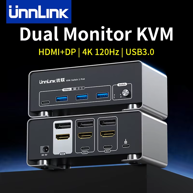 Unnlink 4K 120Hz HDMI + DP Dua - огляд і ціна Kvm Switch Dual Monitor