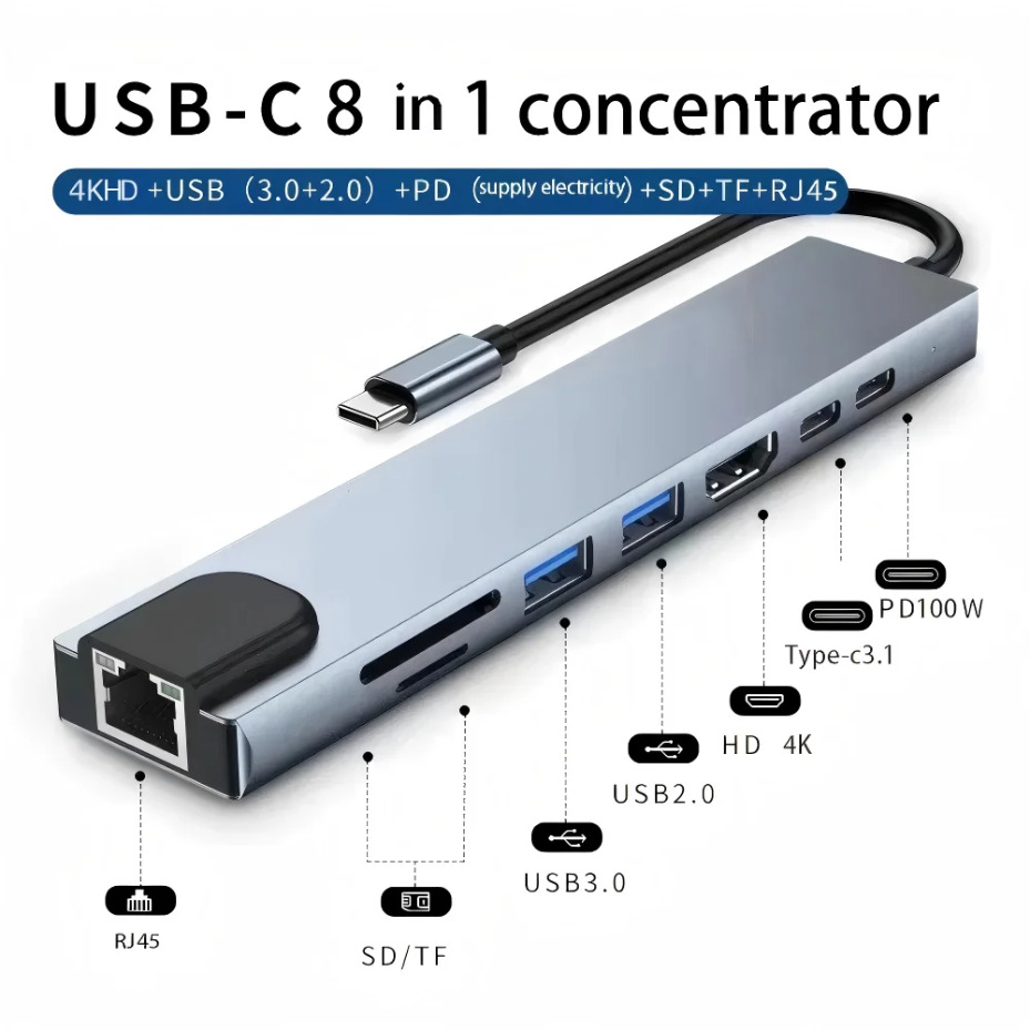 8IN1/2 Type-C Docking Station  - огляд і ціна Multi Port Usb Hub