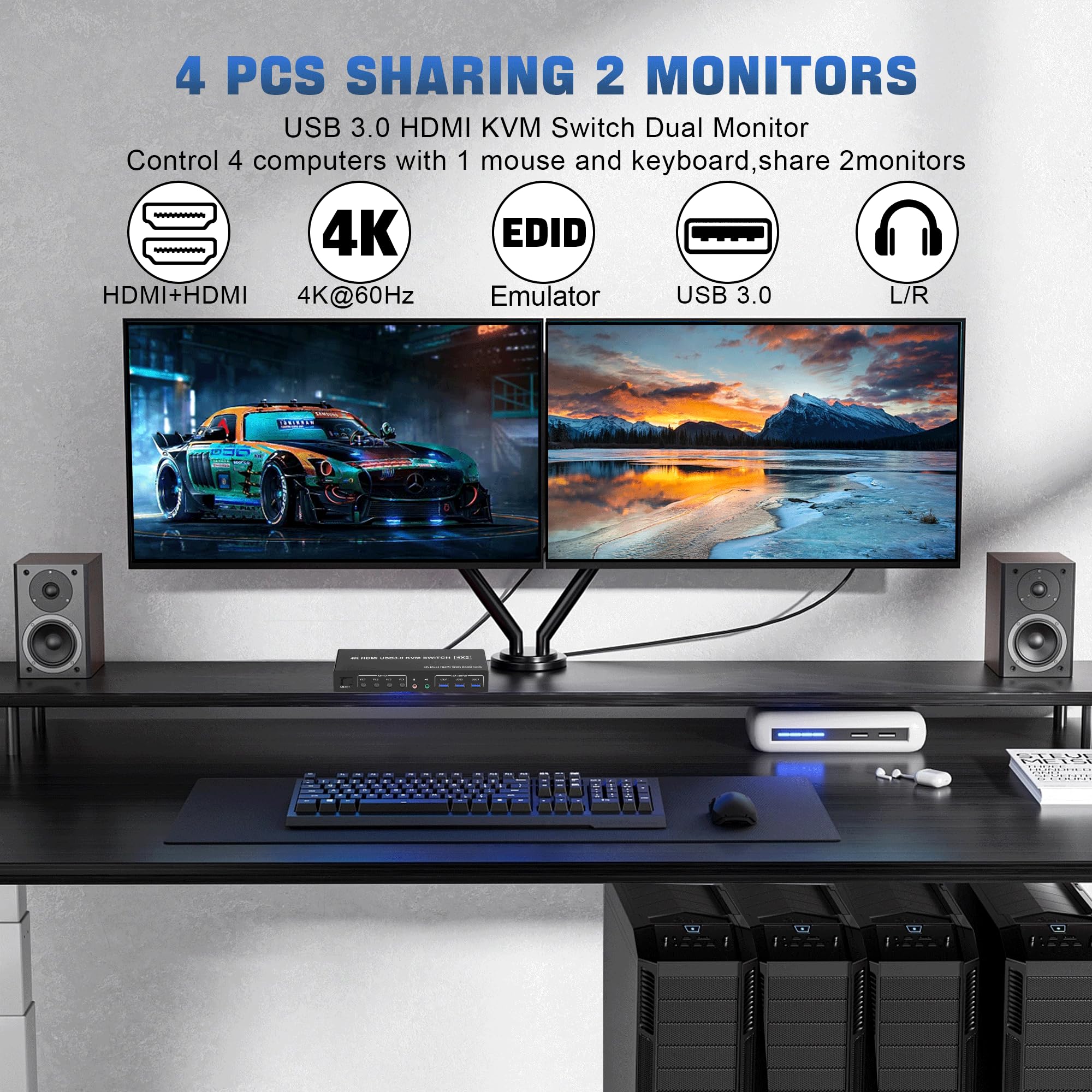 4K USB 3.0 KVM Switch HDMI Dua - огляд і ціна Kvm Switch Dual Monitor